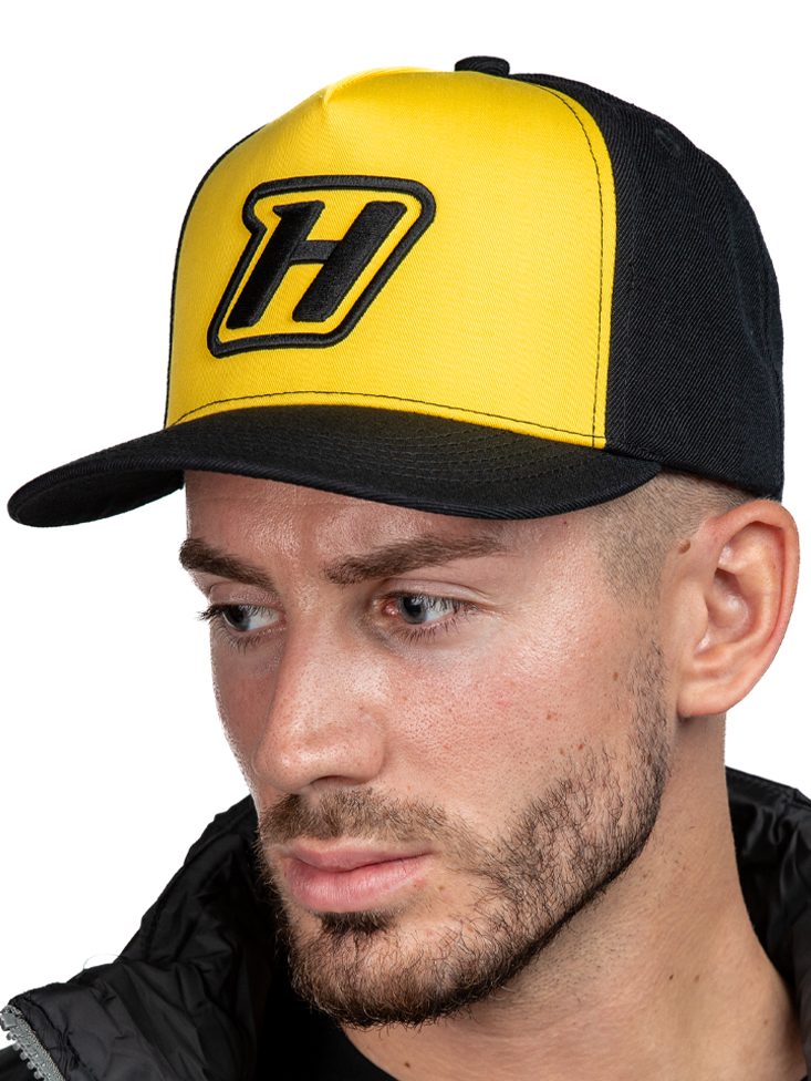 HT-301003 Haltech Snapback Cap - Yellow with H logo Size: One size fits all. – Réf. HT-301003
